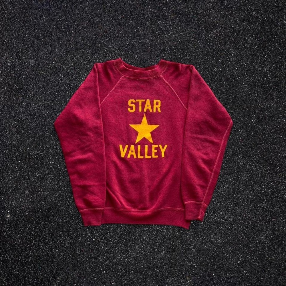 Vintage Star Valley Graphic Raglan Sweatshirt Red Yellow Crewneck Large